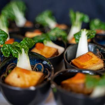 Teriyaki tofu pak choi-val és sült tésztával a Reduce  Vital  szállodában 