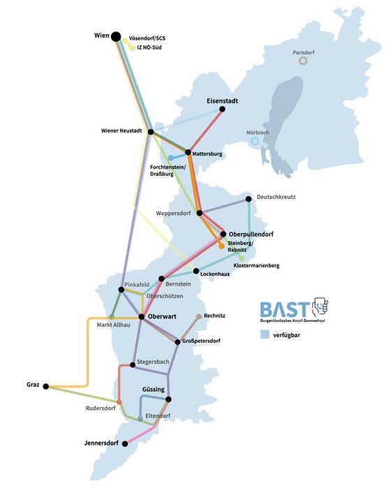 A Burgenland közlekedési vállalat hálózata
